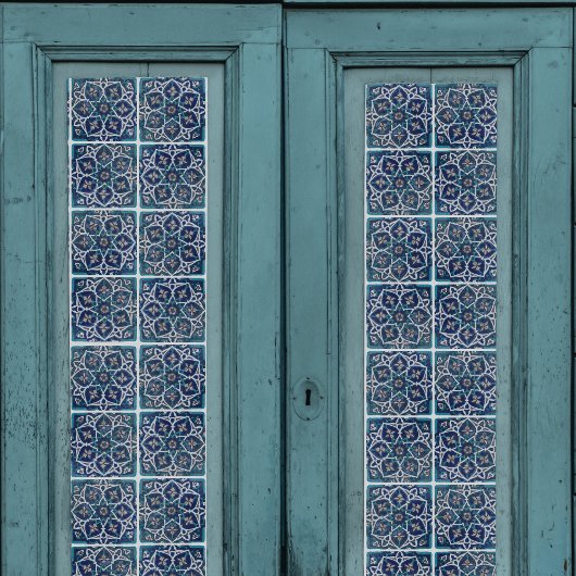 Arabesque Floral Blauwgroen Blue in White Tile Dec Tissuepapier