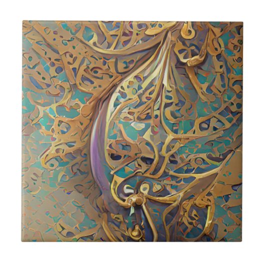 Arabesque Gold turquoise geometrische digitale kun Tegeltje (Voorkant)