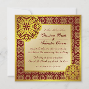 Arabesque Gouden Kant, 5.25x5.25 huwelijksuitnodig Kaart