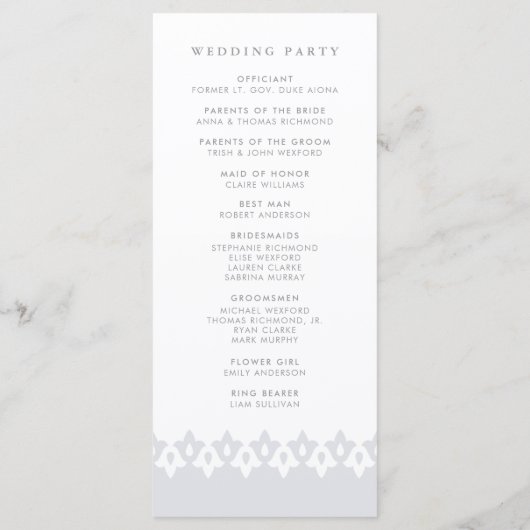 Arabesque huwelijksprogramma | Gray Programmakaart (Achterkant)