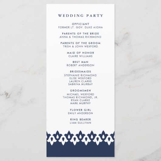 Arabesque huwelijksprogramma | Marineblauw Programmakaart (Achterkant)