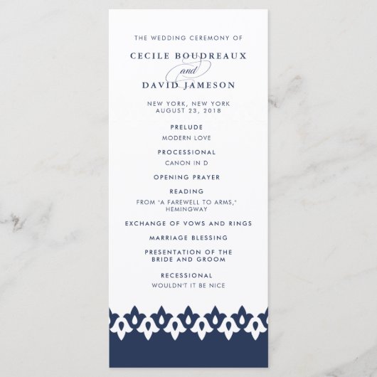 Arabesque huwelijksprogramma | Marineblauw Programmakaart (Voorkant)