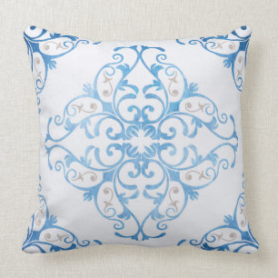 Arabesque in waterverf blauw kussen