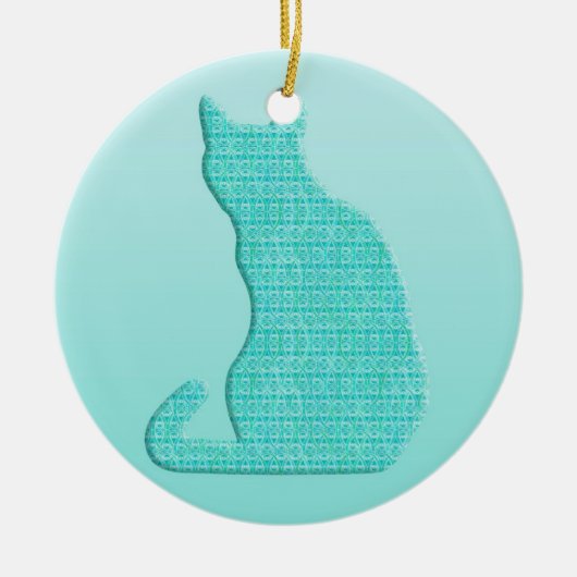 Arabesque Kat - tinten turquoise Keramisch Ornament (Voorkant)