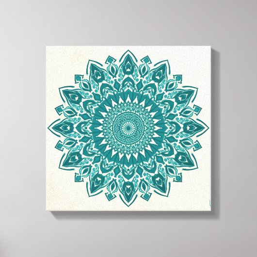 Arabesque Mandala Art – Blauwgroen & Turquoise geo Canvas Afdruk (Voorkant)