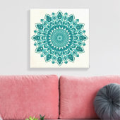 Arabesque Mandala Art – Blauwgroen & Turquoise geo Canvas Afdruk (Insitu (Woonkamer))