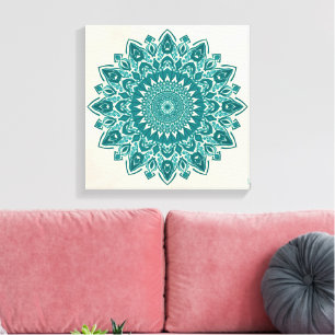 Arabesque Mandala Art – Blauwgroen & Turquoise geo Canvas Afdruk