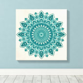 Arabesque Mandala Art – Blauwgroen & Turquoise geo Canvas Afdruk (Insitu (Houten vloer))