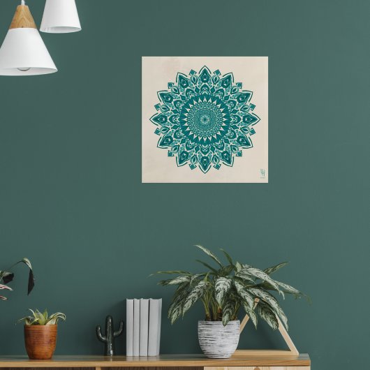 Arabesque Mandala Art – Blauwgroen & Turquoise geo Poster (Woonkamer 1)