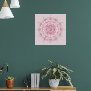 Arabesque Mandala Art – Roze Symmetrische Bloempla Poster