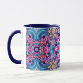 Arabesque Mandala in blauw en roze Mok