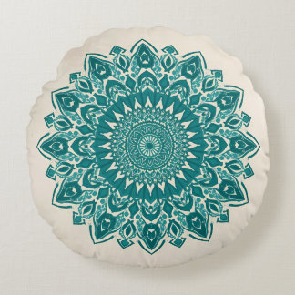 Arabesque Mandala Kussen – Blauwgroen geometrisch 