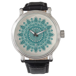 Arabesque Mandala wandklok – Blauwgroen geometrisc Horloge