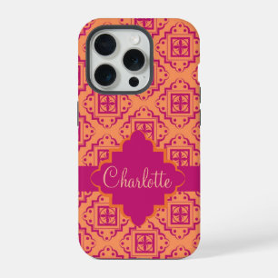 Arabesque Marokkaans Oranje Magenta Naam Personali iPhone 15 Pro Case