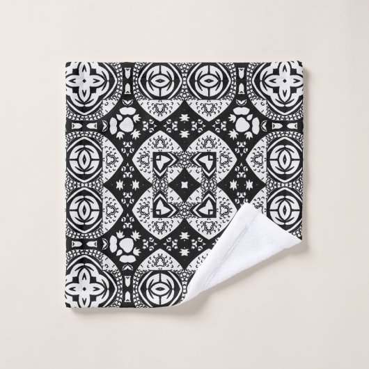 Arabesque Mosaic Tile Pattern Black and White Bad Handdoek (Wasdoekje)