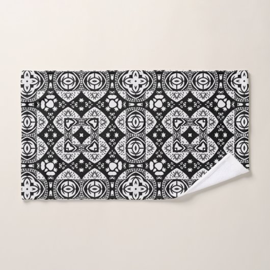 Arabesque Mosaic Tile Pattern Black and White Bad Handdoek (Handdoek)
