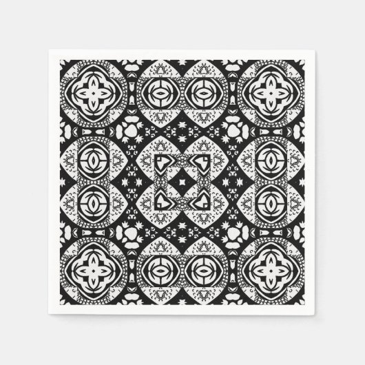 Arabesque Mosaic Tile Pattern Black and White Servet (Voorkant)