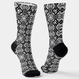 Arabesque Mosaic Tile Pattern Black and White Sokken