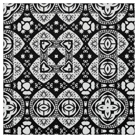 Arabesque Mosaic Tile Pattern Black and White Stof (Swatch)