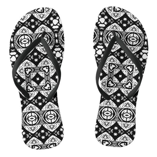 Arabesque Mosaic Tile Pattern Black and White Teenslippers (Voetbed)