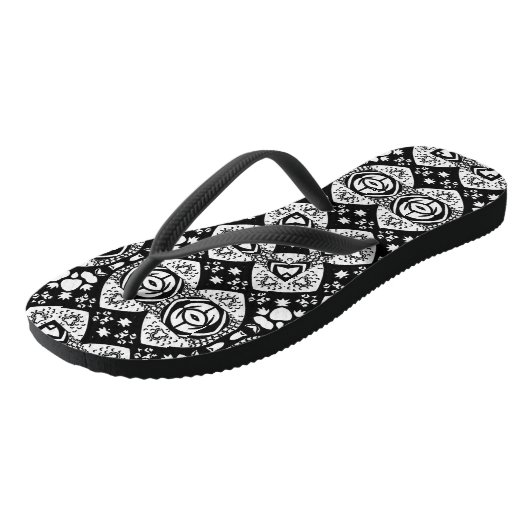 Arabesque Mosaic Tile Pattern Black and White Teenslippers (Schuin)