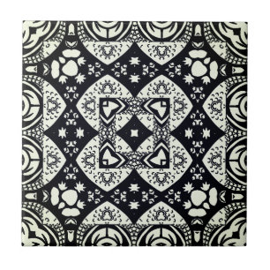 Arabesque Mosaic Tile Pattern Black and White Tegeltje