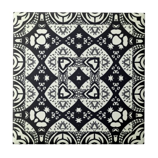 Arabesque Mosaic Tile Pattern Black and White Tegeltje (Voorkant)