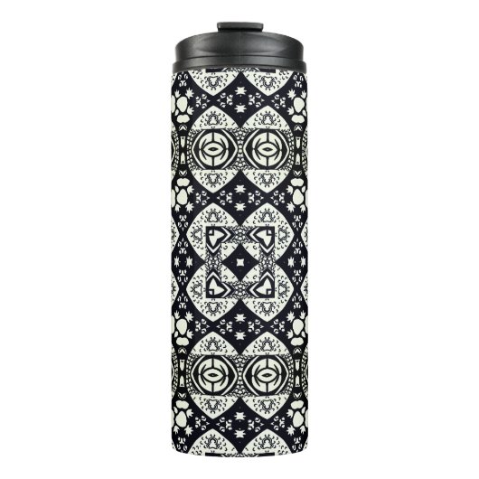 Arabesque Mosaic Tile Pattern Black and White Thermosbeker (Voorkant)