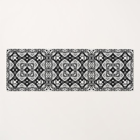 Arabesque Mosaic Tile Pattern Black and White Yogamat (Voorkant (horizontaal))