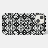 Arabesque Mozaïektegelpatroon Zwart en Wit iPhone Hoesje (Achterkant horizontaal)