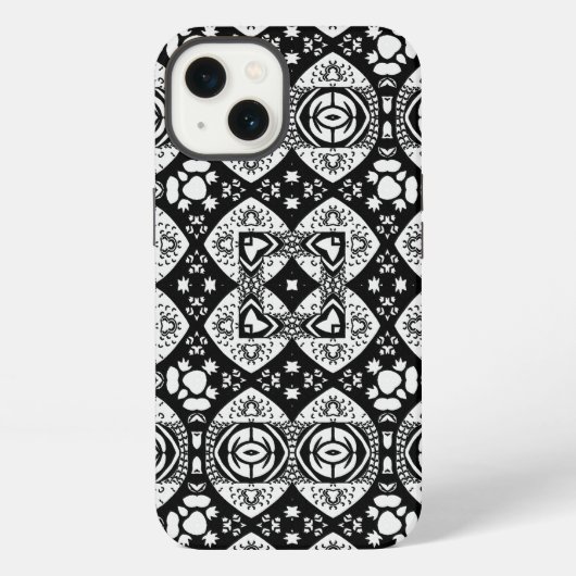 Arabesque Mozaïektegelpatroon Zwart en Wit iPhone Hoesje (Achterkant)