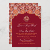 Arabesque Oranje Rode Indische bruiloft Kaart (Voorkant / Achterkant)