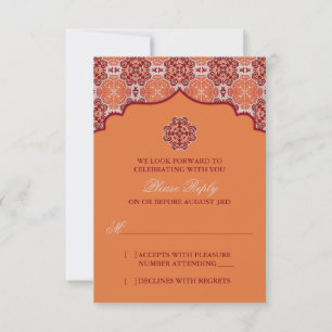 Arabesque Oranje Rode Indische bruiloft RSVP Reage