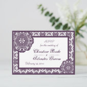 Arabesque Paarse Lace, 3,5 x 5 inch bruiloft rsvp (Staand voorkant)
