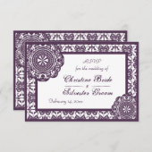 Arabesque Paarse Lace, 3,5 x 5 inch bruiloft rsvp (Voorkant / Achterkant)