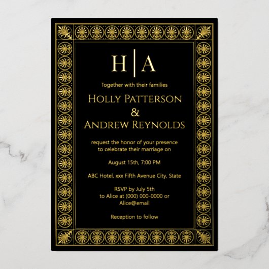 Arabesque Palm Frame #1 Wedding Couple Initials Folie Feestdagenkaart (Voorkant)