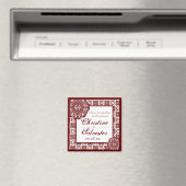 Arabesque Red Lace, vierkant Bewaar de datum Magneet (Insitu (Vaatwasser))