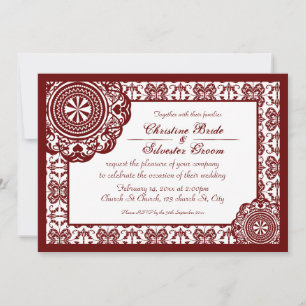 Arabesque Rode Kant, 5x7 bruiloft uitnodiging