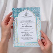 Arabesque Teal en Parelwitte Islamitische Bruiloft Kaart