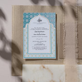 Arabesque Teal en Parelwitte Islamitische Bruiloft Kaart