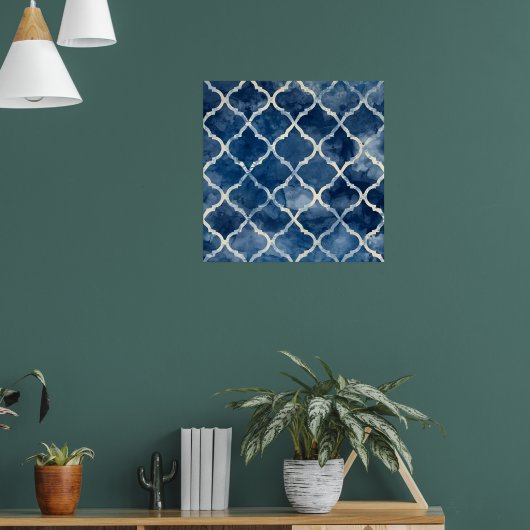 Arabesque Tegel Pattern – Blauwe geometrische muur Poster (Woonkamer 1)