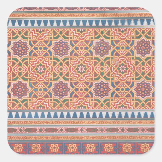 Arabesque Terracotta Blue Paars Art Vierkante Sticker (Voorkant)