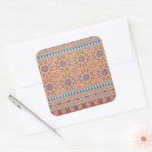  Arabesque Terracotta Blue Paars Art Vierkante Sticker (Envelop)