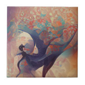 Arabesque tree turquoise dans digitale kunst keram tegeltje (Voorkant)