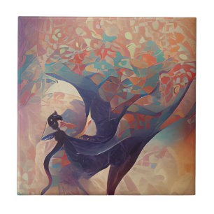 Arabesque tree turquoise dans digitale kunst keram tegeltje