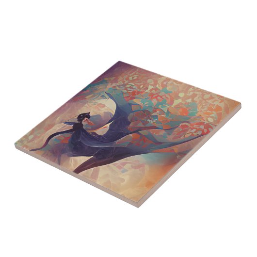 Arabesque tree turquoise dans digitale kunst keram tegeltje (Zijkant)