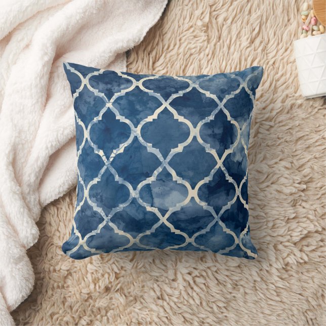Arabesque Trellis kussen – Blauw geometrisch patro (Deken)