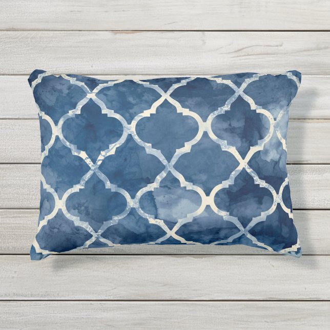 Arabesque Trellis kussen – Blauw geometrisch patro (Voorkant)