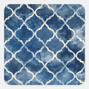 Arabesque Trellis kussen – Blauw geometrisch patro Vierkante Sticker