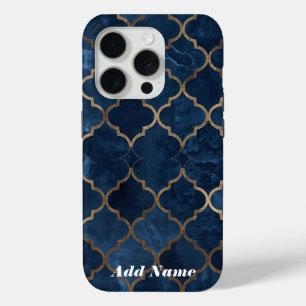 Arabesque Trellis Telefoonhoes – Blauw & Goud Wate iPhone 15 Pro Case